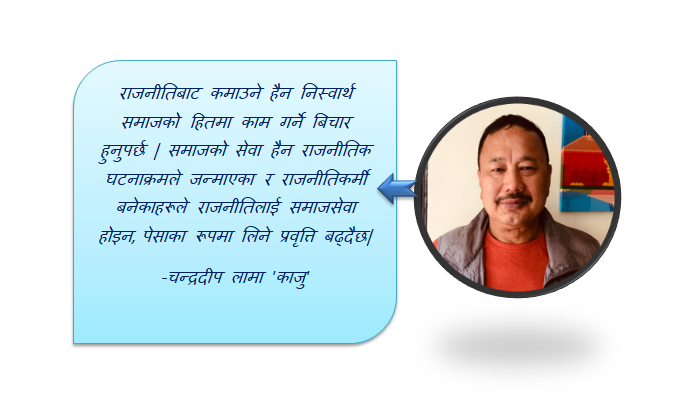 राजनीतिबाट कमाउने हैन निस्वार्थ समाजको हितमा काम गर्ने बिचार हुनुपर्छ -चन्द्रदीप लामा ‘काजु’