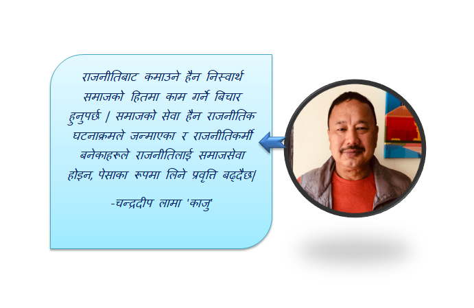 राजनीतिबाट कमाउने हैन निस्वार्थ समाजको हितमा काम गर्ने बिचार हुनुपर्छ -चन्द्रदीप लामा ‘काजु’
